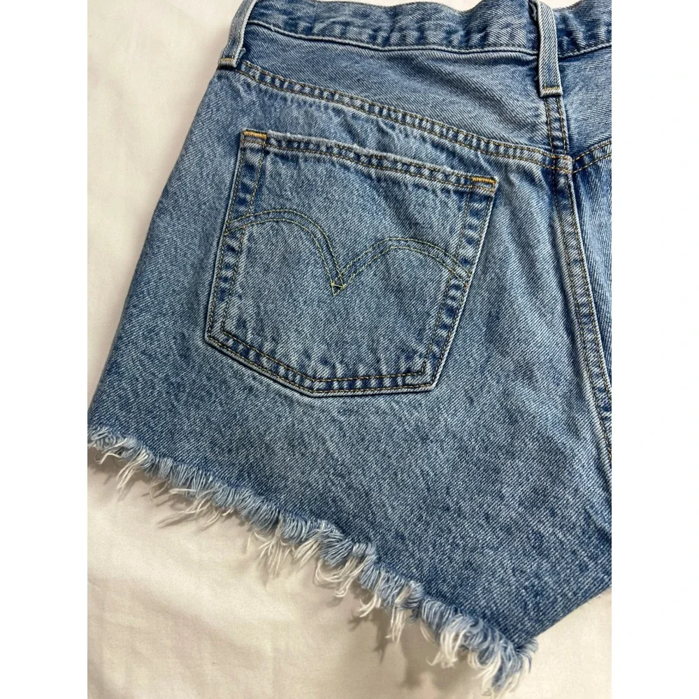 Levi's 501 Original‎ Cut Off Shorts Women 29 Blue Distressed Denim High Rise F1